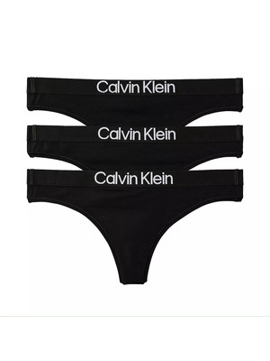 Calvin Klein Kadın Logo Detaylı Elastik Bel Bantlı Pamuklu Üçlü Paket Siyah Bikini Altı LV00QD5397-UB1