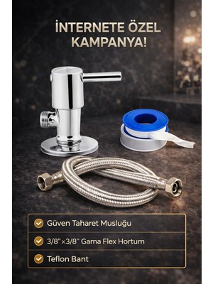 Güven Taharet Musluğu+Gama3/8-3/8 Flex Hortum+Teflon Bant