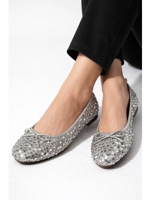 Redtan Kadın Gümüş Pullu Babet Modern Tasarım Günlük Ayakkabı