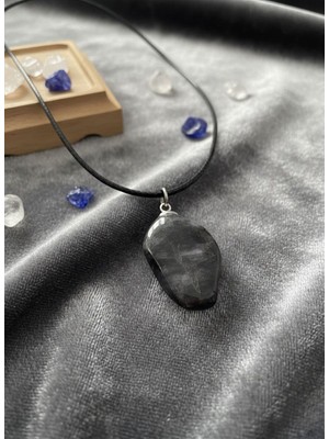 Meneva Aksesuar Şahin Gözü Doğal Taş Deri Ipli Kolye