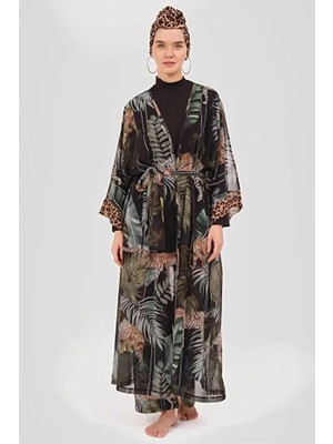 Alfasa Trorikal Desenli Tül Şifon Tesettür Pareo 7050