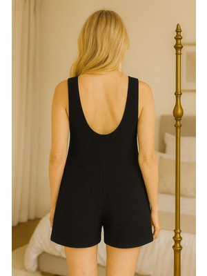 Tudik Collection Kadın Siyah Mini Cepli Tulum Plaj Elbisesi