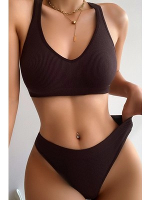 Tudik Collection Kadın Kahverengi Desteksiz Seamless Tangalı Iç Çamaşır Takımı