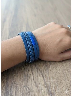 Reggente Kadın 4'lü Lacivert Hakiki Deri Bileklik