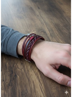 Reggente 5'li Bordo Hakiki Deri Bileklik