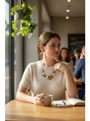 Alya's Aksesuar Altın Kaplama Şık Geometrik Takı Seti