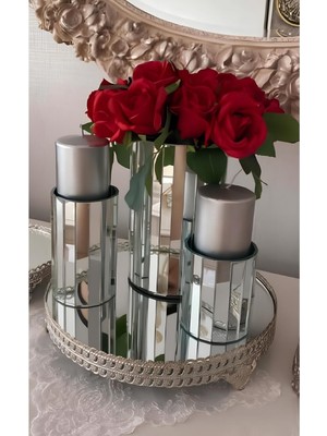 Özgürce Yuvarlak Gümüş Aynalı Vazo, Şık ve Modern Dekorasyon 20CM