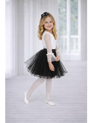 Dıgıl Kids Kız Çocuk Siyah Beyaz Tshirt Etek Takım