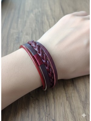 Reggente Kadın 4'lü Bordo Hakiki Deri Bileklik