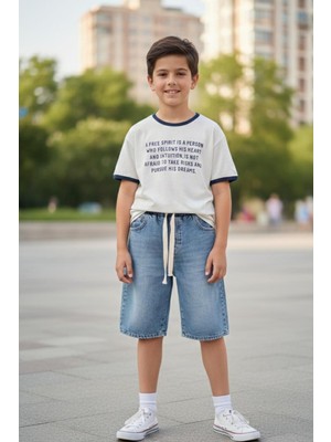 Ugly Duck 9-14 Yaş Arası Şort T-Shırt Takım - Krem-Mavi