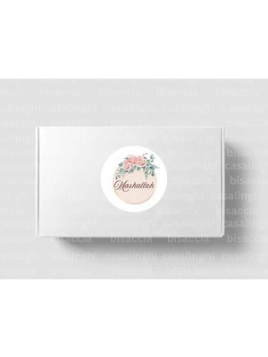 Casalinghi Çiçek Desenli Mashallah Etiketi Yuvarlak Mat Sticker Bebek Partisi Kutlama Mevlit 4 cm (90 Adet)
