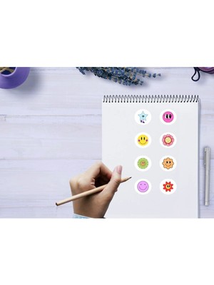 Casalinghi Renkli Karışık Gülen Yüzler Etiketleri Sevimli Suratlar Yuvarlak Mat Sticker 3 cm (95 Adet)