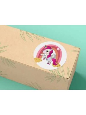 Casalinghi Pembe Unicorn Etiketi Yuvarlak Mat Çıkartma Cute Round Sticker 3 cm (95 Adet)