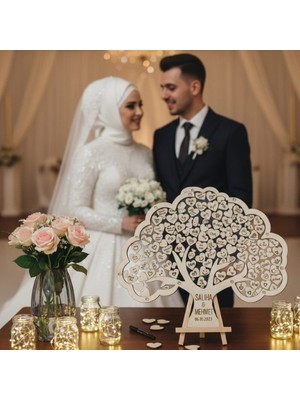 Evlilik Sepetim Düğün-Nişan- Misafir Hatıra Anı Kutusu-Defteri Hayat Ağacı 45CM Şeffaf Pleksi Şövale ve Kalem Hediyeli