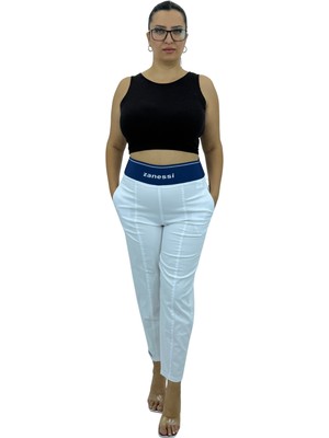 Zanessi Büyük Beden Mom Beli Lastikli Yüksek Bel Kadın Pantolon