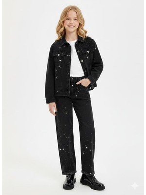 Dmb Boys & Girls  Taşlı Premium Kot Ceket Pantolon ve Badili Günlük Bayramlık Kız Çocuk Takım