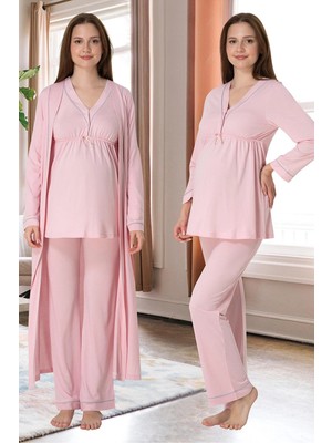 Tudik Collection Effortt 4054 Biye Detaylı Sabahlıklı Lohusa Pijama Takımı