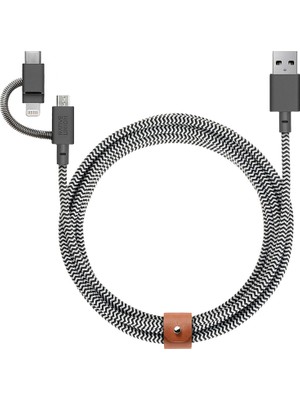 Native Union Belt Serisi 3in1 Usb-A To Type-C - Lightning - Micro Şarj Kablosu 2m Siyah - Beyaz