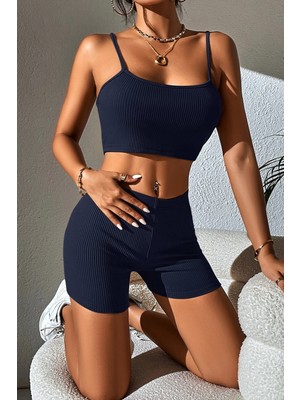 Tudik Collection Kadın Lacivert Şortlu Kaşkorse Gecelik Takım