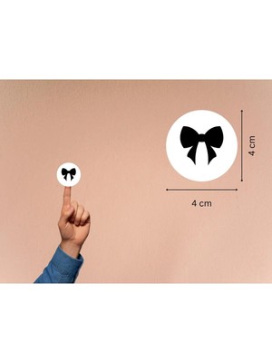 Casalinghi Fiyonk Baskılı Etiket Siyah Fiyonk Yuvarlak Mat Çıkartma Round Sticker 4 cm (40 Adet)