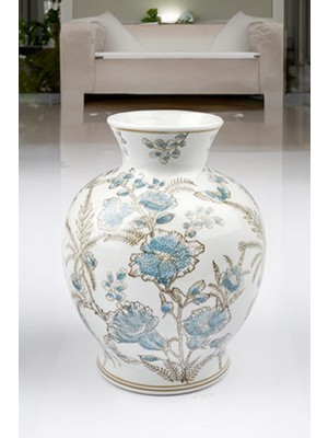 Özgürce Şık Çiçek Desenli Seramik Vazo 17X22.5 Cm, Modern Ev Dekoru Için Ideale