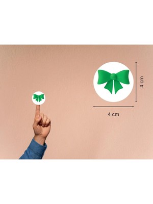Casalinghi Yeşil Fiyonk Baskılı Etiket Yuvarlak Mat Çıkartma Round Sticker 4 cm (45 Adet)
