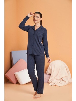 Tudik Collection Pjs 28090 Kadın Gömlek Yaka Patlı Pijama Takımı