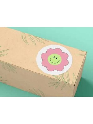 Casalinghi Karışık Mavi Pembe Sevimli Gülücükler Yuvarlak Mat Çıkartma Round Smile Sticker 4 cm (40 Adet)