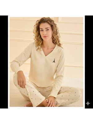 Tudik Collection Mihra 90759 Kadın V Yaka Uzun Kol Pijama Takımı