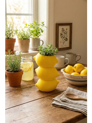 Özgürce Üç Katlı Limon Desenli Dekoratif Vazo, Mutfak ve Salon Şıklığı