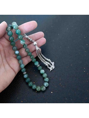 Mga Doğaltaş Yeşil Akik Taşı 10 mm Büyük Boy 33’lük Doğal Taş Tesbih – %100 Hakiki Sertifikalı – El Işçiligi – Esnek Misinalı Kopmayan Erkek Tesbih