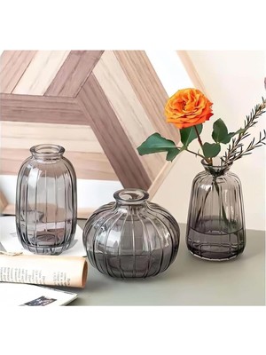 Özgürce Şık 3'lü Füme Cam Vazo Seti, Modern ve Zarif Dekor Parçası