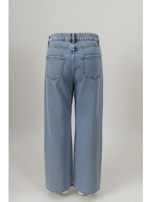 Merlavin Kadın Yüksel Bel Geniş Paça Mom Jean Pantolon