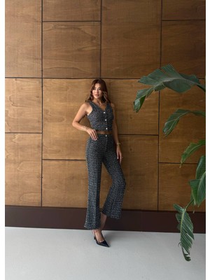 Merlavin Kadın Şanel Tüvit Kumaş Yelek Pantolon Ikili Takım