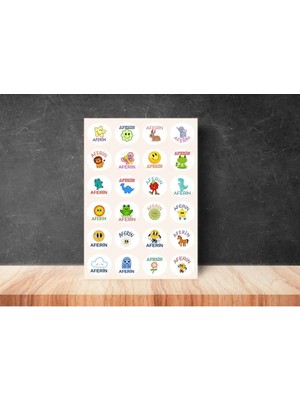 Casalinghi Karışık Aferin Okul Kurs Ödül Etiketi Yuvarlak Mat Çıkartma Round Reward Sticker 4 cm (120 Adet)