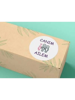 Bisaccia Canım Ailem Etiketi Canım Babam Canım Annem Yuvarlak Mat Sticker My Family 4 cm (40 Adet)