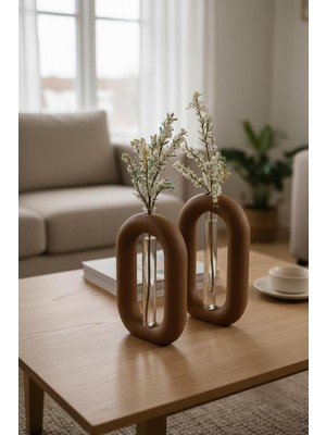Özgürce Geometrik Cam Vazo Çiftli Dekoratif Masa Üstü Çiçeklik Seti