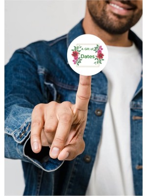 Casalinghi Ingilizce Hurma Hediyesi Sticker A Gift Of Dates Umre Hajj Yuvarlak Çiçekli Etiket 4 cm (40 Adet)