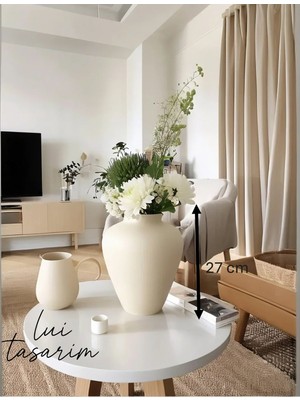 Özgürce Bohem Tarzı 24 cm Seramik Vazo, Sade ve Şık Dekorasyon Parçası