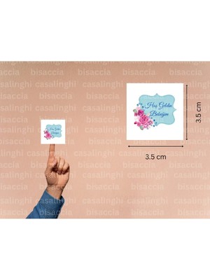 Casalinghi Hoş Geldin Bebeğim Etiketi Mavi Pembe Çiçekli Mat Çıkartma Çikolata Madlen Sticker 3.5 cm (45 Adet)