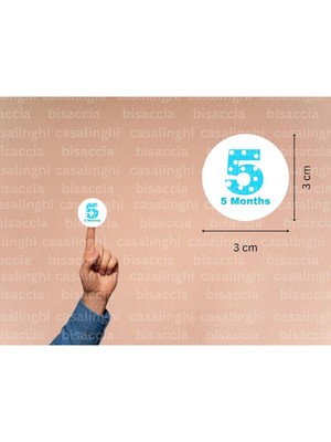Casalinghi 3 cm (95 Adet) Ingilizce 5 Ay Sticker Mavi 5 Months Etiketi Puanlı Beş Aylık Yuvarlak Mat Çıkartma