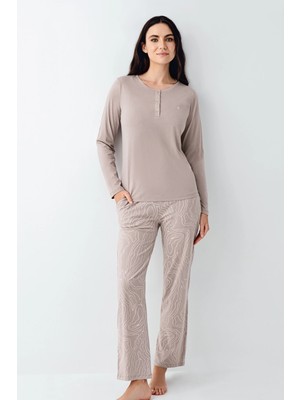 Tudik Collection Pierre Cardin 9097-X Kadın Battal Uzun Kol Pijama Takım