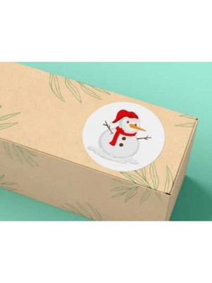 Casalinghi Kırmızı Şapkalı Kardan Adam Etiketi Sevimli Yuvarlak Mat Çıkartma Round Sticker 4 cm (20 Adet)