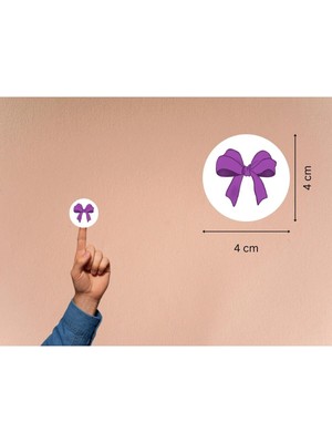 Casalinghi Mor Fiyonk Baskılı Etiket Lila Fiyonk Yuvarlak Mat Çıkartma Round Sticker 4 cm (40 Adet)