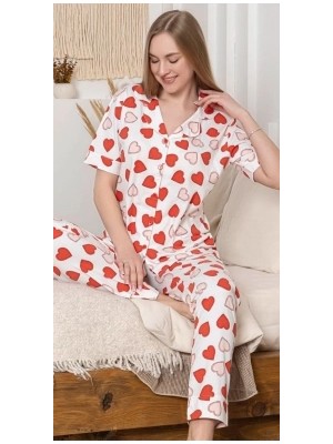 Tudik Collection Alissa 6295 Kadın Kalp Desenli Patlı Pijama Takımı