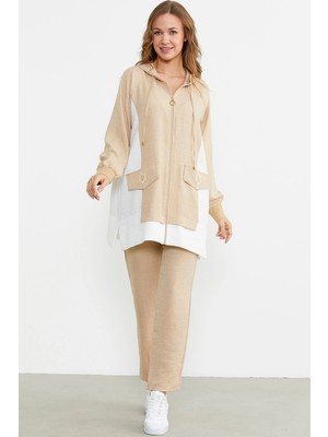 Tudik Collection Sementa 76448 Keten Görünümlü Kapüşonlu Tunik Takım