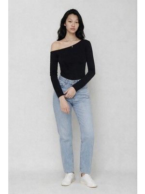 Cemo Kadın Tek Omuz Uzun Kollu Slim Fit Bluz