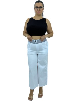 Zanessi Büyük Beden Kadın Lastikli Yüksek Bel Bol Paça Önden Cepli Pantolon