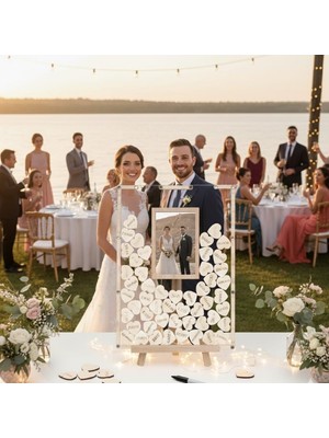 Evlilik Sepetim Düğün-Nişan- Misafir Hatıra Anı Kutusu-Defteri Dikdörtgen Resimli 48CM x 35CM Çapında Şeffaf Pleksi Şövale ve Kalem Hediyeli