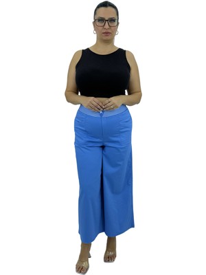 Zanessi Büyük Beden Kadın Lastikli Yüksek Bel Bol Paça Önden Cepli Pantolon
